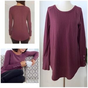 Chaser Waffle Thermal Sleeves Plum Pullover Top M​​​​​